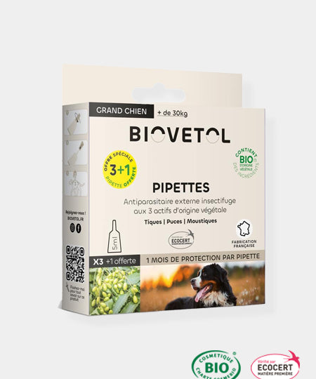 Pipettes insectifuges Bio - Grand chien - 3+1 offerte - inooko
