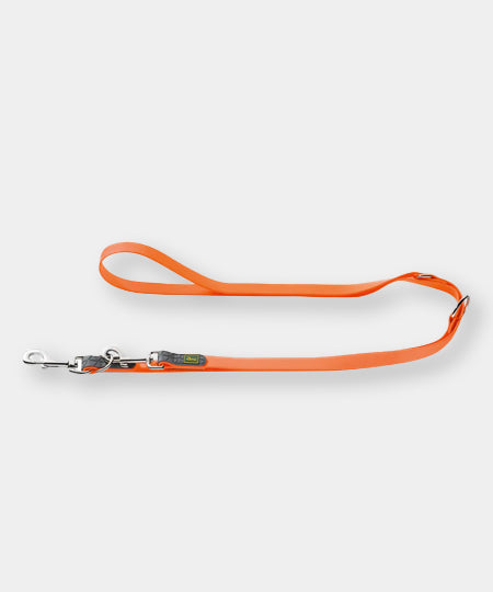 Hunter-laisse-biothane-4-positions-pour-chien-orange-fluo