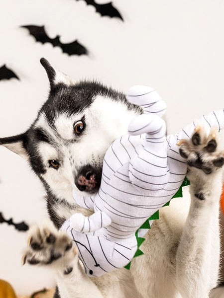 Fringe-petshop-peluche-pour-chien-halloween-dinosaure-momie