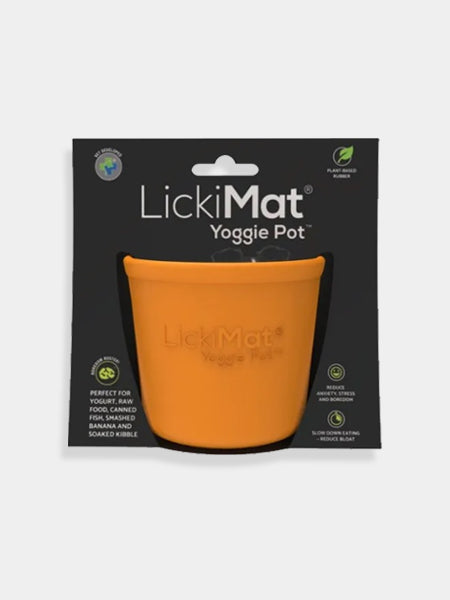        Lickimat-tapis-lechage-occupation-chien-Yoggie-Pot-orange