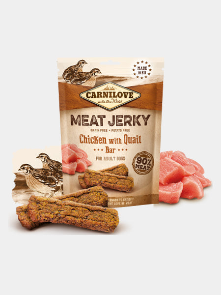       Carnilove-friandises-sans-cereales-pour-chien-meat-jerky-poulet-quail