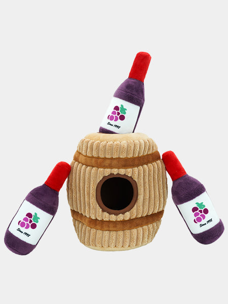 HugSmart-peluche-interactive-pour-chien-chiot-tonneau-vin